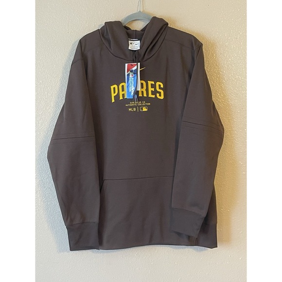 Men's XL NWT San Diego Padres Nike Authentic Performance Therma Fit Hoodie Brown